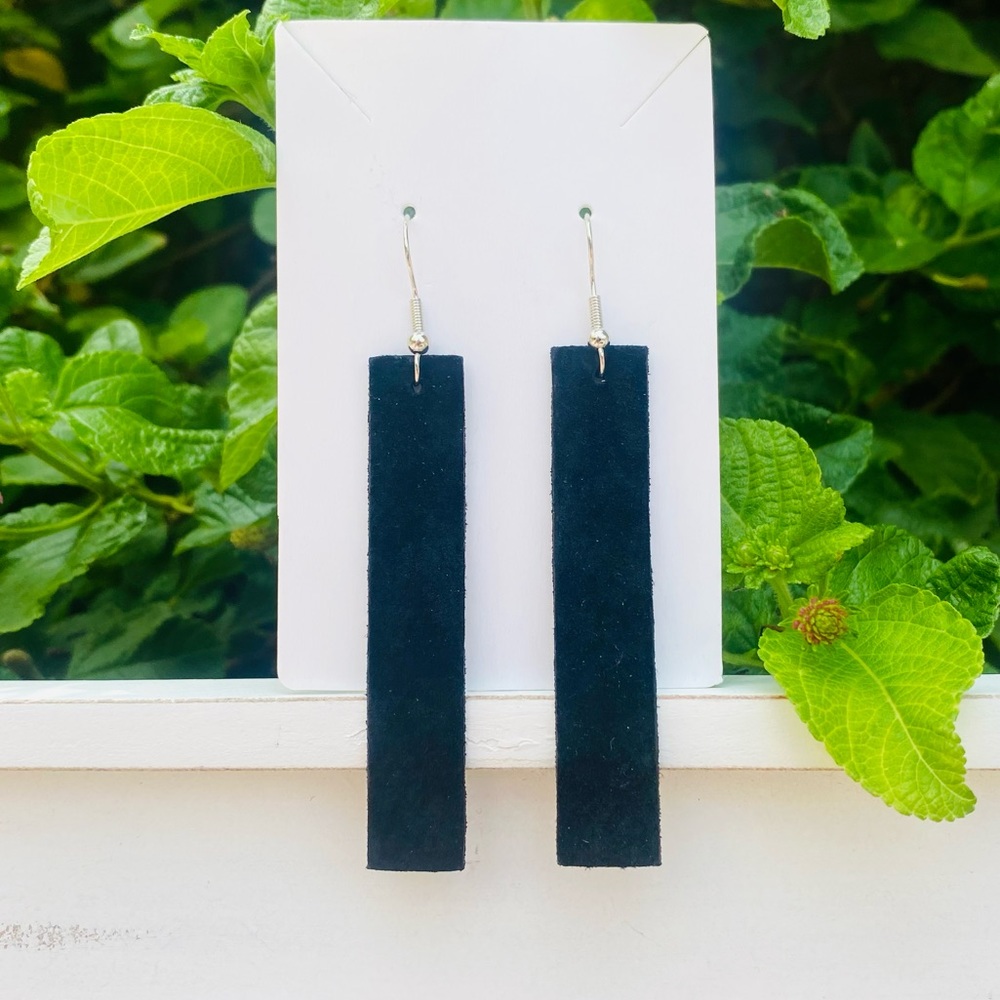 Black Leather Bar Earrings- black Bar Dangle Earrings